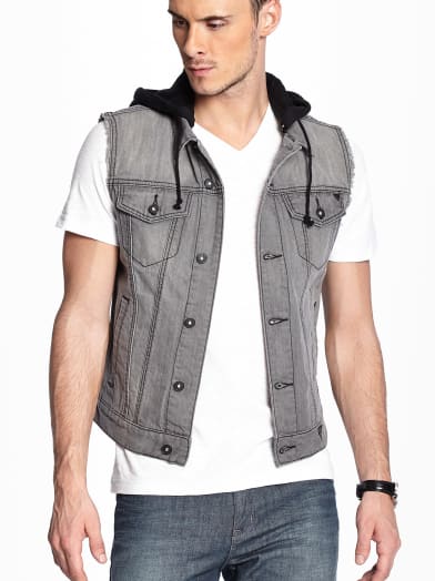 Swish Denim Hooded Vest | GuessFactory.com