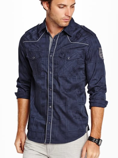 Kyler Western Dobby Long-Sleeve Shirt | GuessFactory.com