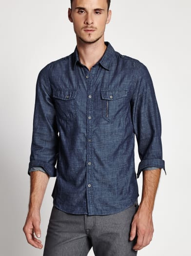 Kasey Denim Long-Sleeve Shirt | GbyGuess.com