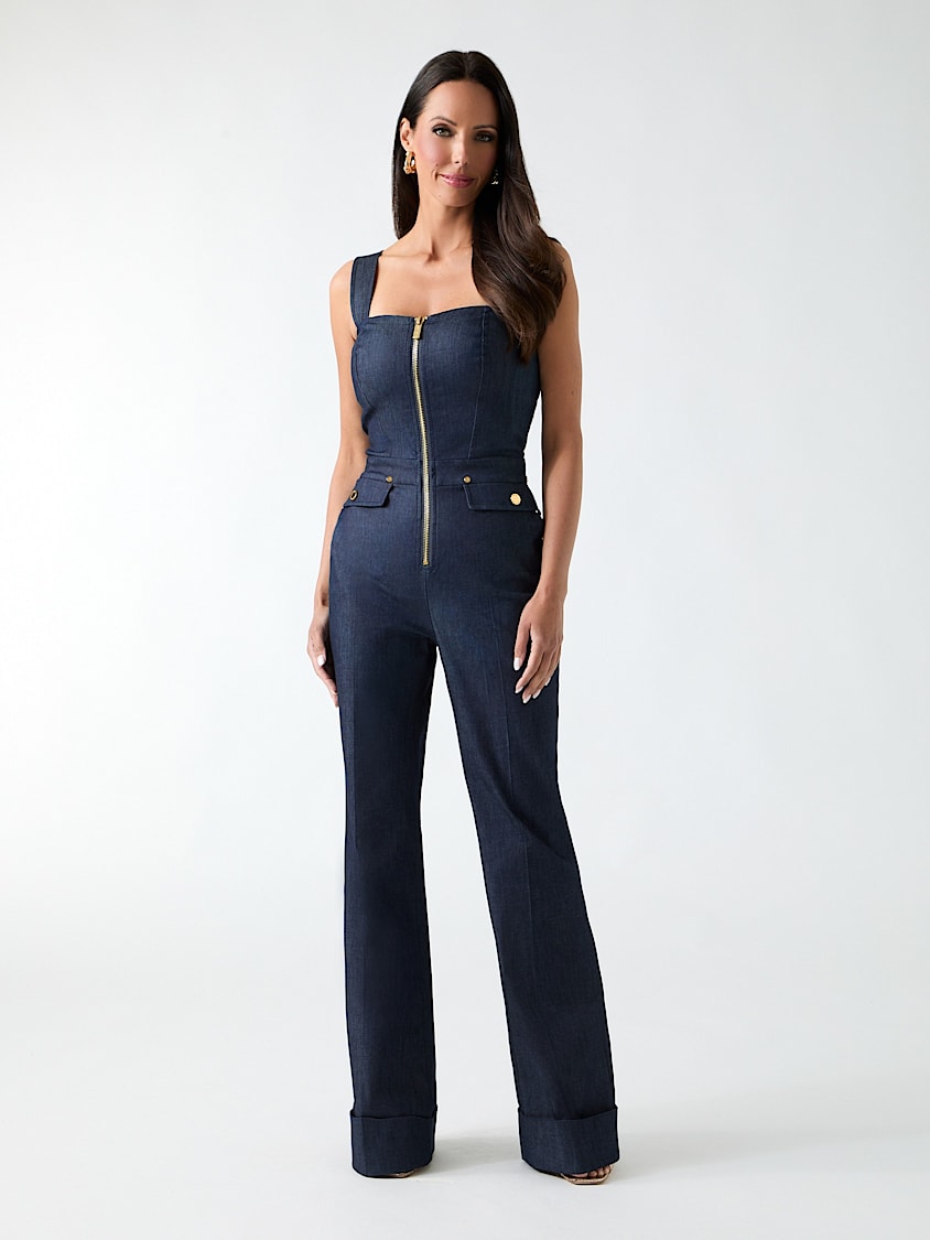 MARCIANO BY GUESS Denim Detachable Strapless Zip Jumpsuit