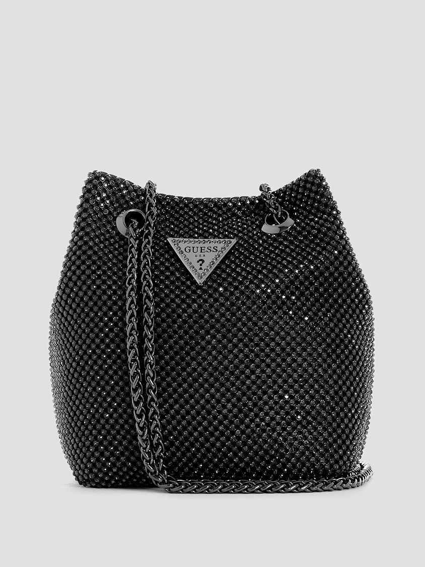 GUESS Lua Rhinestone Mesh Mini Pouch Bag