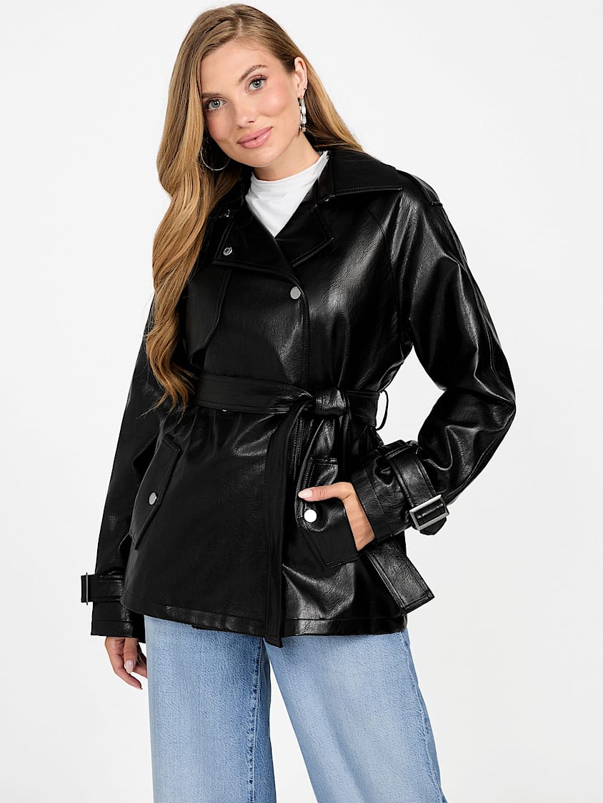 GUESS Marika Faux-Leather Short Trench Coat