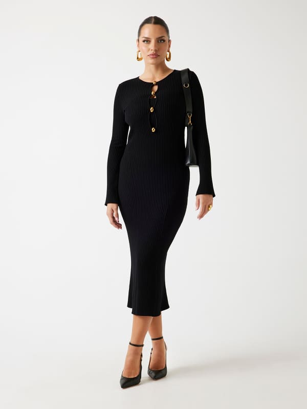 Marciano Mittellanges Bodycon-Rippstrickkleid