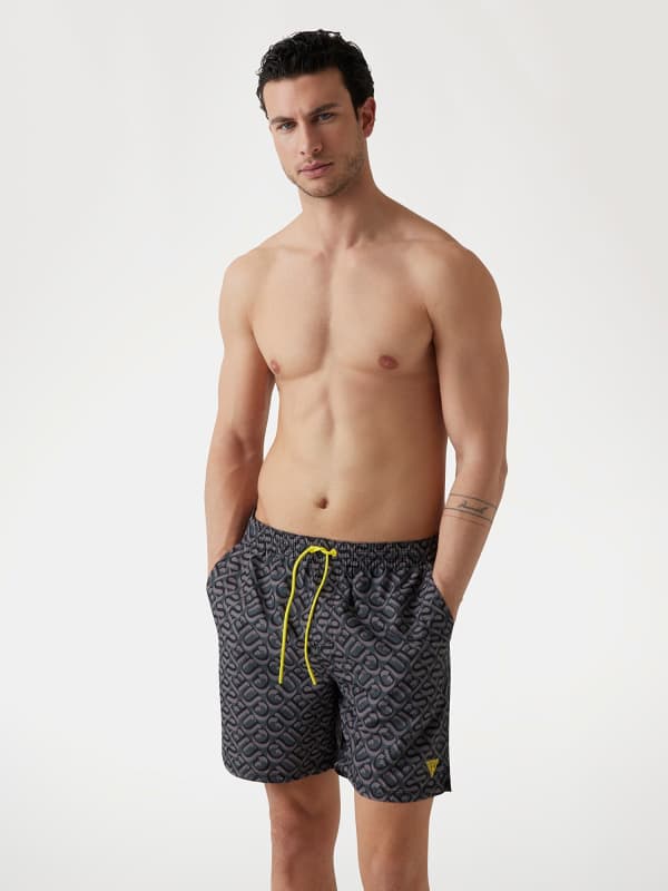 Halblange Badeshorts Allover-Logo