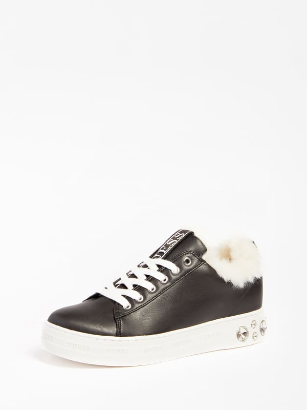 guess faux fur rivet sneakers