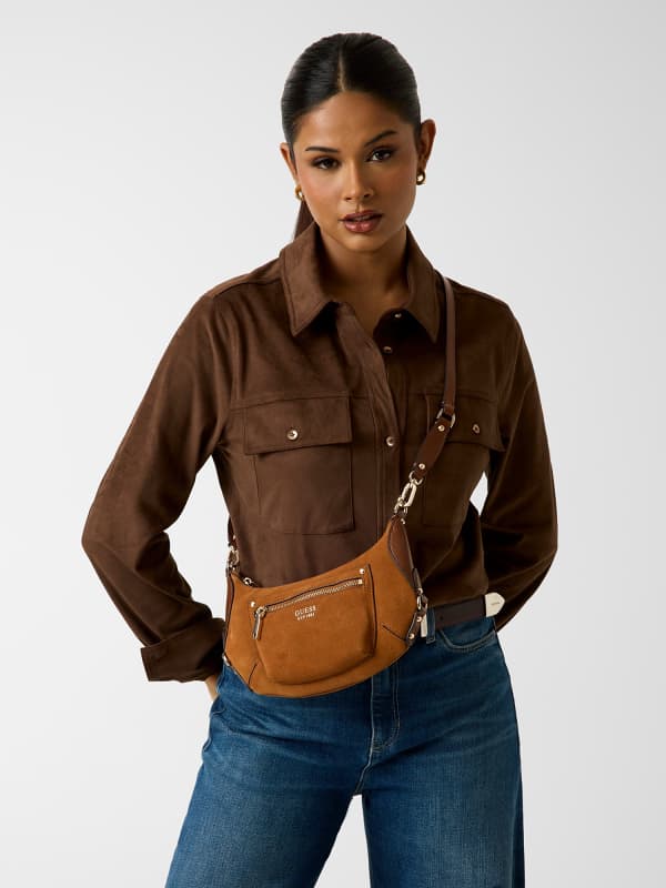  Guess Echtes Leder Marsha Mini Umhängetasche 