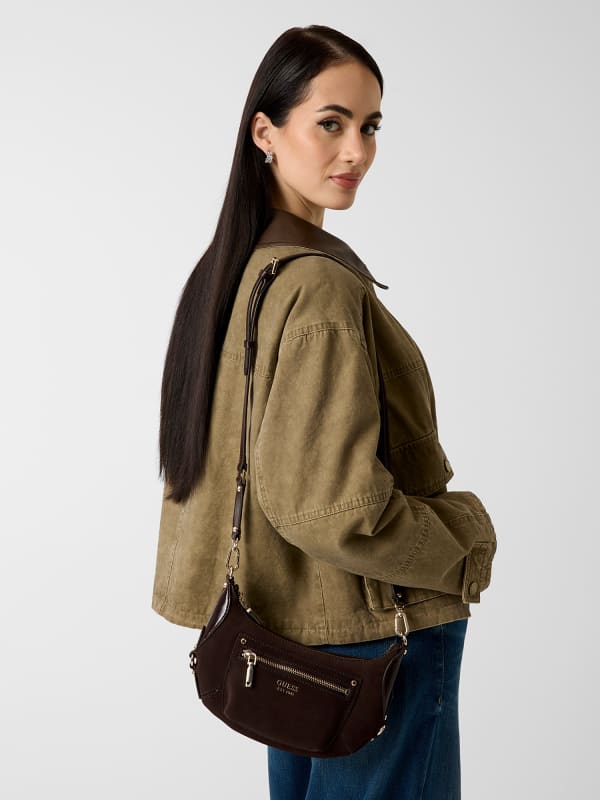  Guess Echtes Leder Marsha Mini Umhängetasche 