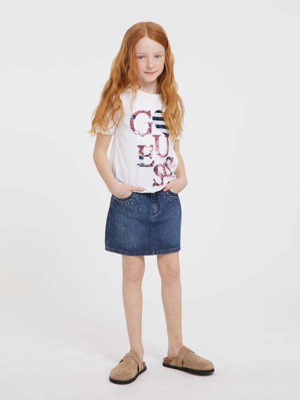 T-Shirt Stretch Logo Frontal Strass