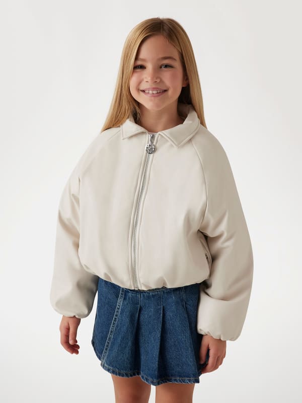 Cropped Kunstleder-Bomberjacke