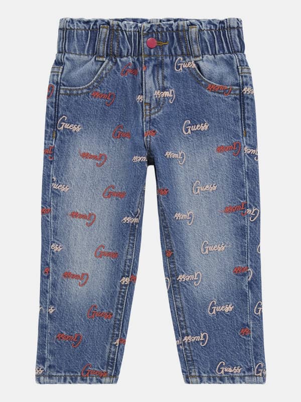 Guess Kids All Over Logo Embroidery Denim Pant