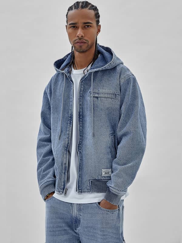 Guess Originals Hooded Zip Denim Sweatshirt