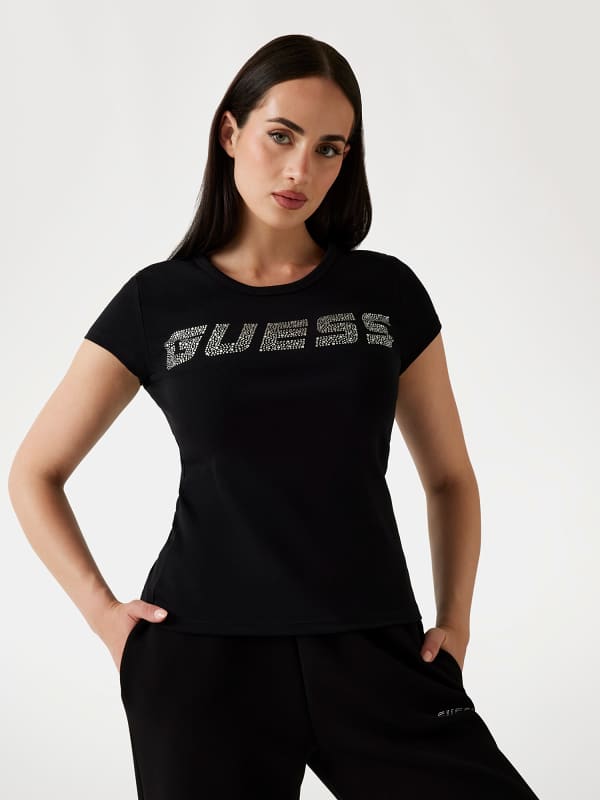 T-Shirt Mit Strass-Logo
