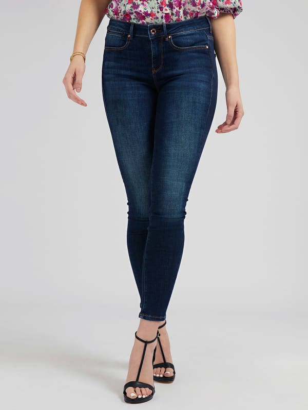 Guess W Spodnie Denimowe Z Motywem Biżuterii Fason Jegging Niebieski, Rozmiar 25