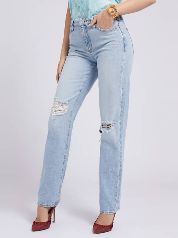 Jeans Straight Con Abrasioni