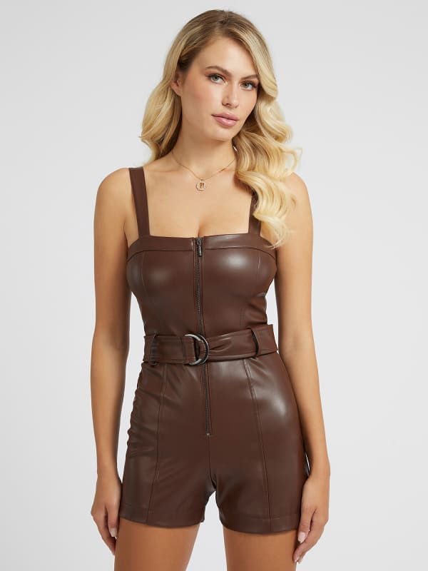 Guess Faux Leather Short Jumpsuit