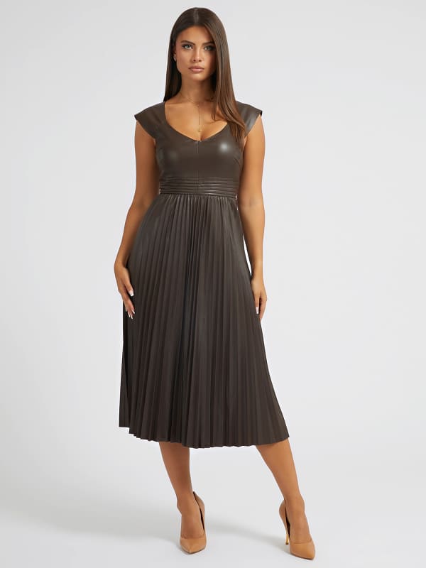 Guess Faux Leather Pleated Dress