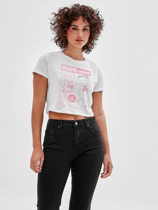 T-Shirt Crop Imprimé Betty Boop Sur Le Devant