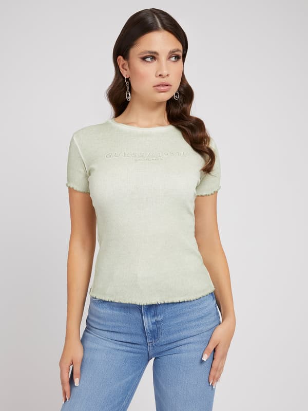 Guess W T-Shirt Fason Slim Jasnozielony, Rozmiar Xs