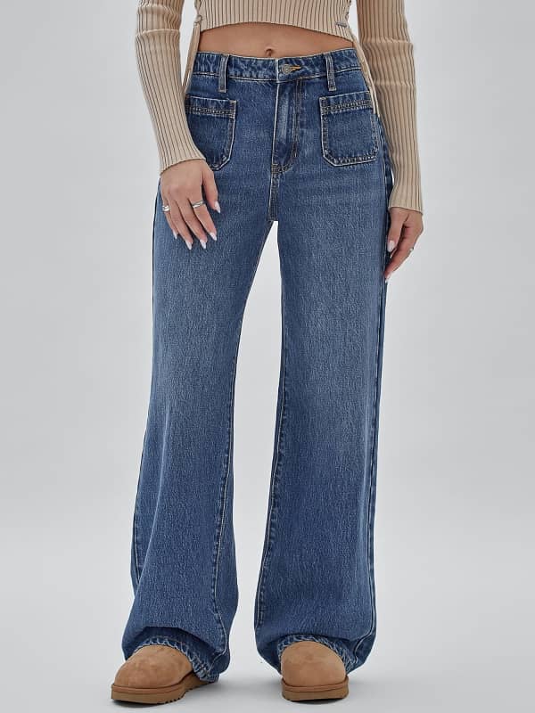 Pantalon En Jean Large Taille Moyenne