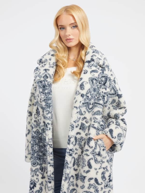 Guess Bandana Print Faux Fur Coat