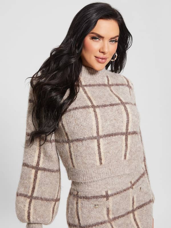 Pull Carreaux Laine Mélangée