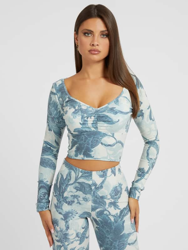 Krótki Top W Kwiatowy Print