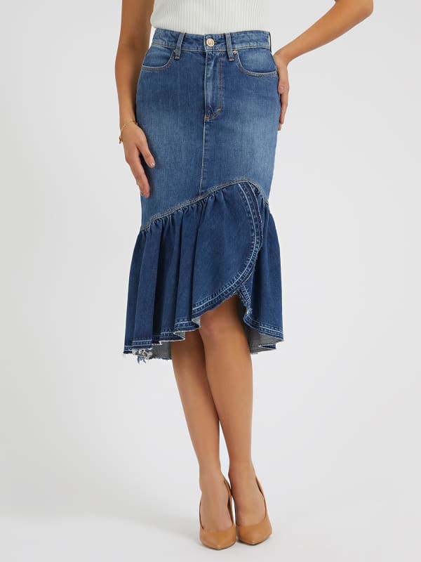 Guess Ruffled Denim Skirt