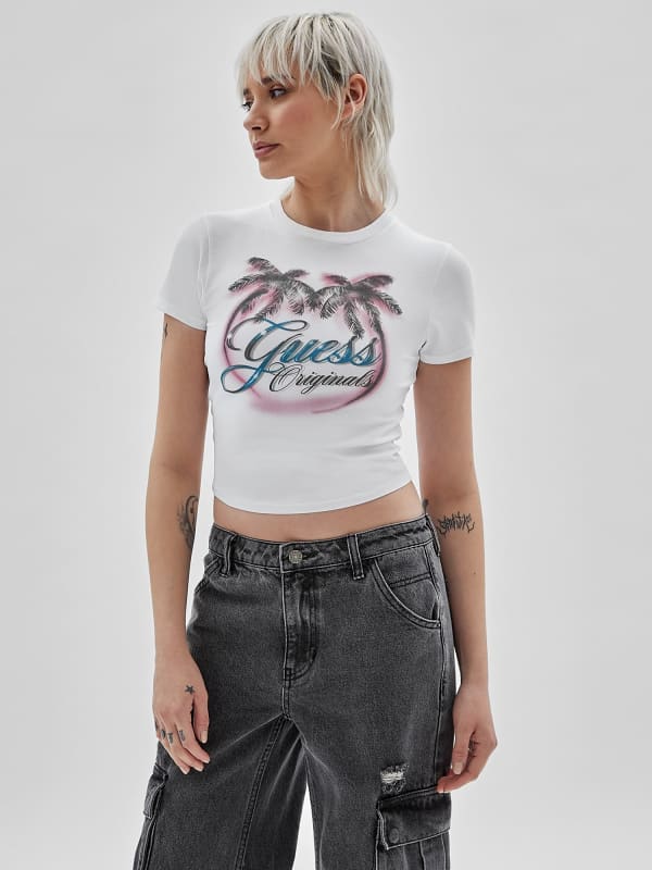 Cropped T-Shirt Met Logo Op De Voorkant