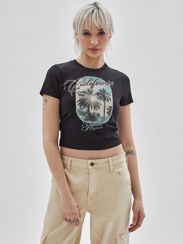 Cropped T-Shirt Met Logo Op De Voorkant