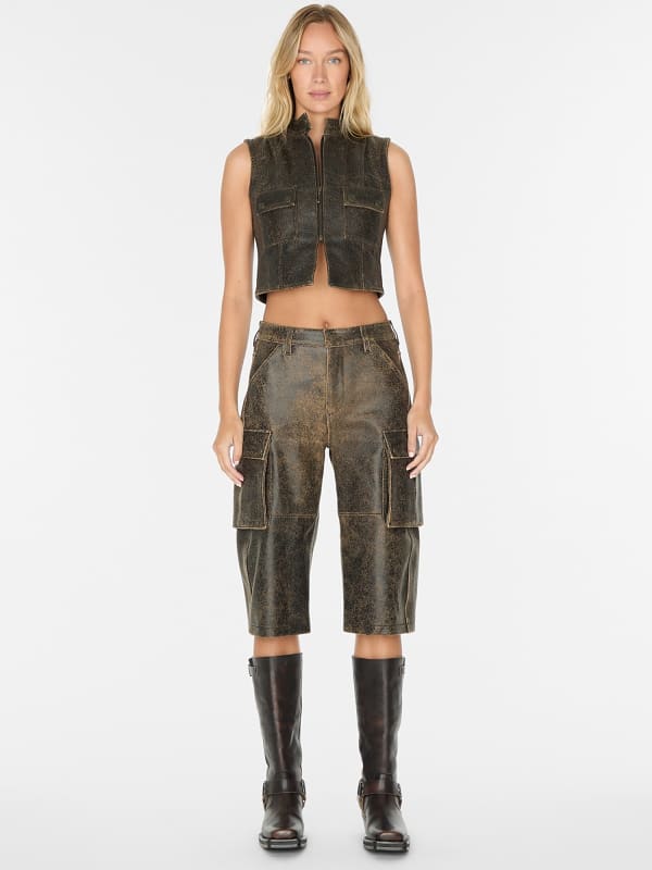  Guess High Waist Wide Leg Lederhose 