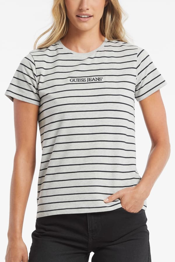 Klassisch Gestreiftes T-Shirt Logostickerei