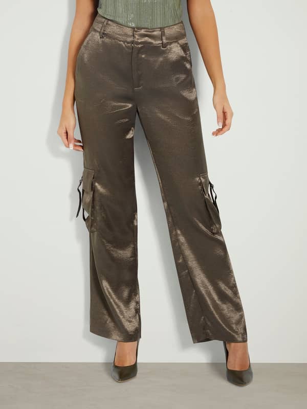 Pantalon Cargo En Satin Taille Moyenne