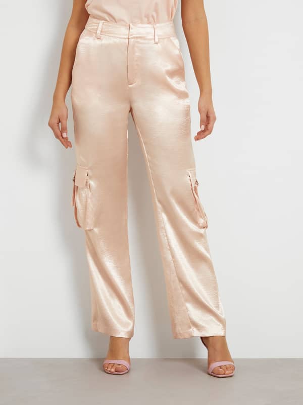 Pantalon Cargo En Satin Taille Moyenne