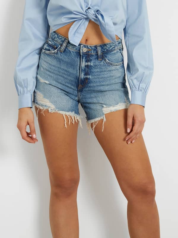 Guess High Rise Denim Shorts Abrasions