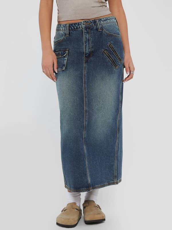 Jupe Jean Cargo Longue