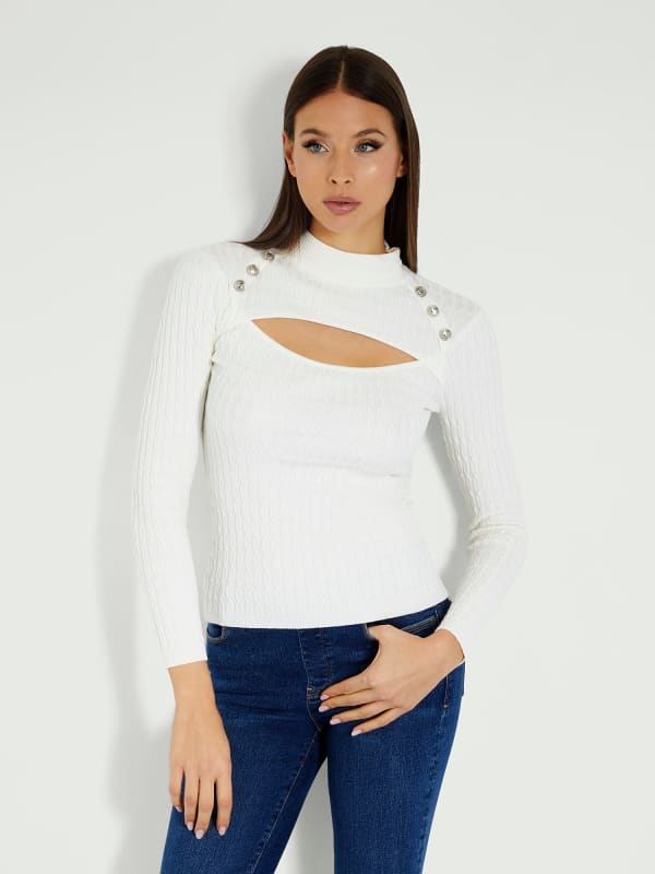 Guess Cut Out Cable Knit Sweater