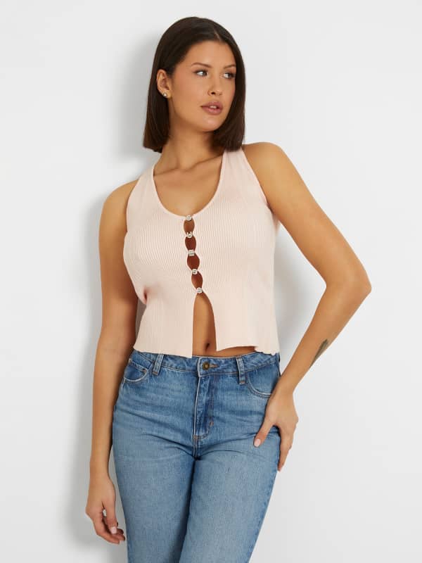 Gilet Sans Manches Maille Écriture Logo Bijou