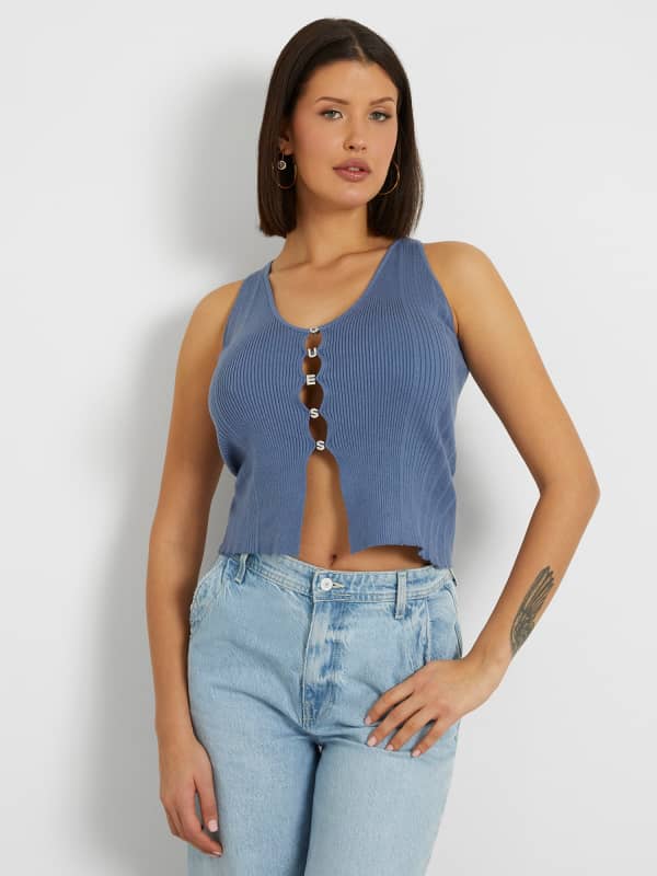 Gilet Sans Manches Maille Écriture Logo Bijou