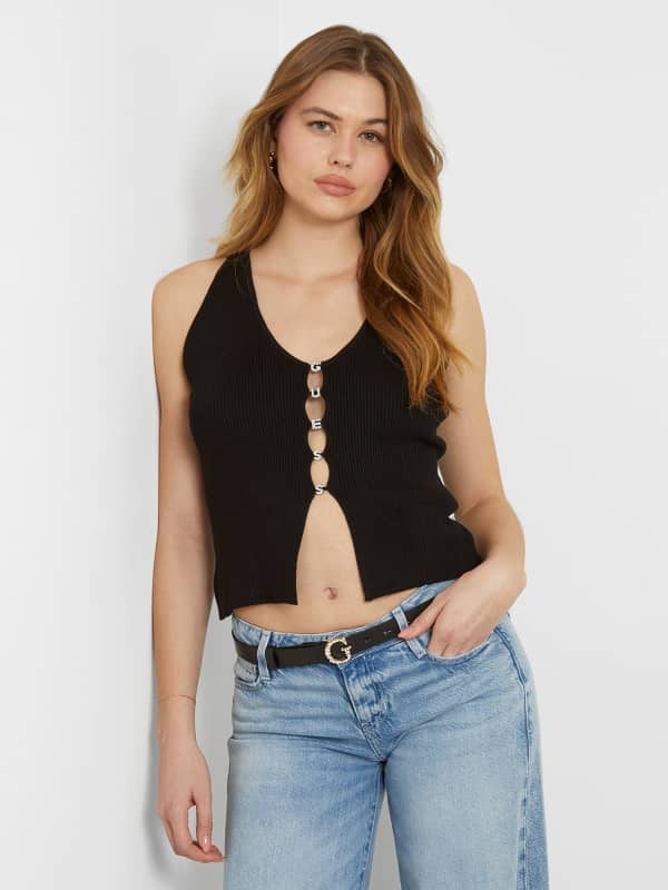 Gilet Sans Manches Maille Écriture Logo Bijou