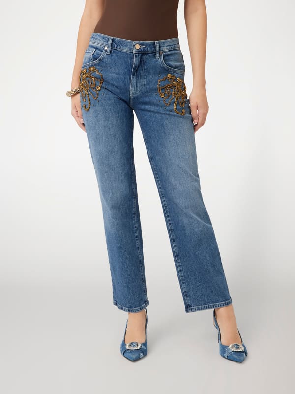 Straight-Leg-Jeans-Hose Mit Perlen