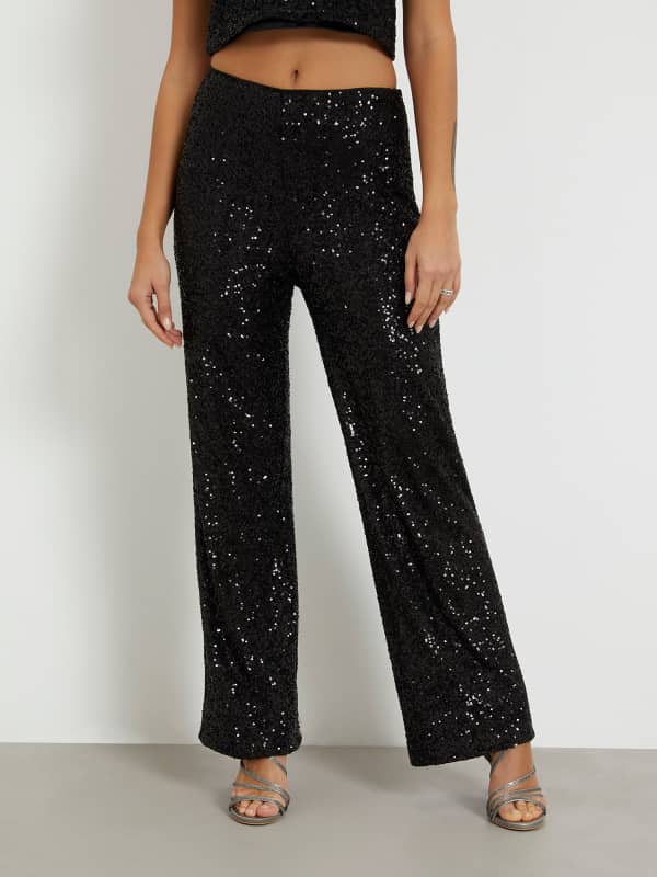 Spodnie Z Cekinami Fason Wide Leg