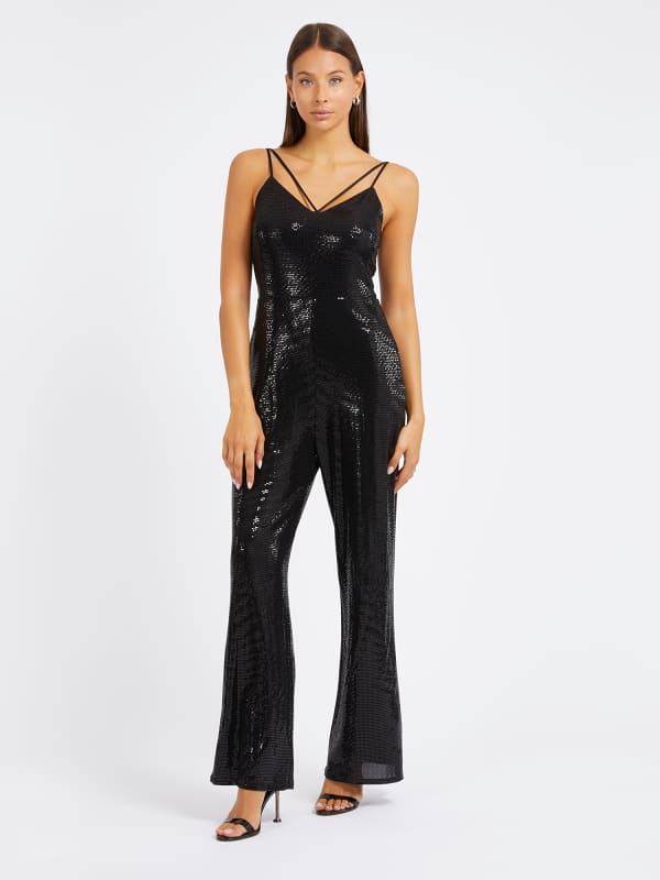 Image of Pailletten-Jumpsuit Mit Ausgestelltem Bein