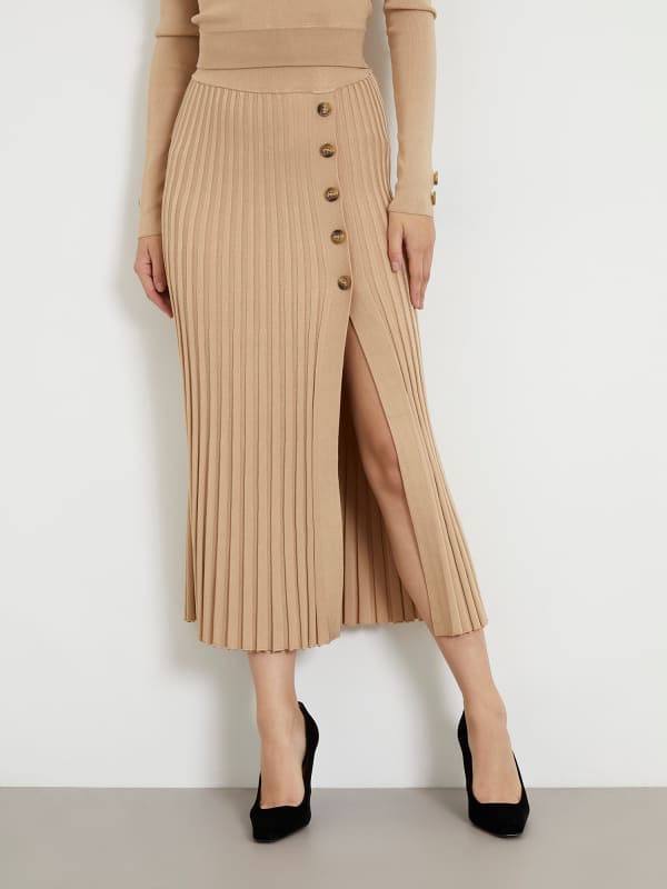 Jupe Midi Plissée En Maille