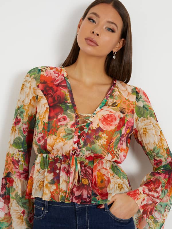 Blusa In Chiffon Arricciato.