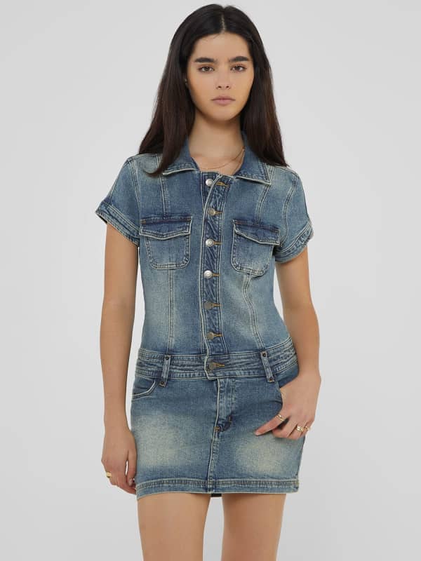 Mini-Jurk Van Denim Met Riem