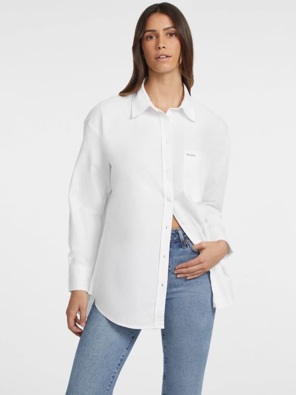 Oversized Langarm-Taschenhemd