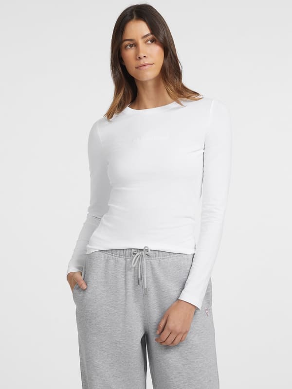 Besticktes Slim Langarm-T-Shirt