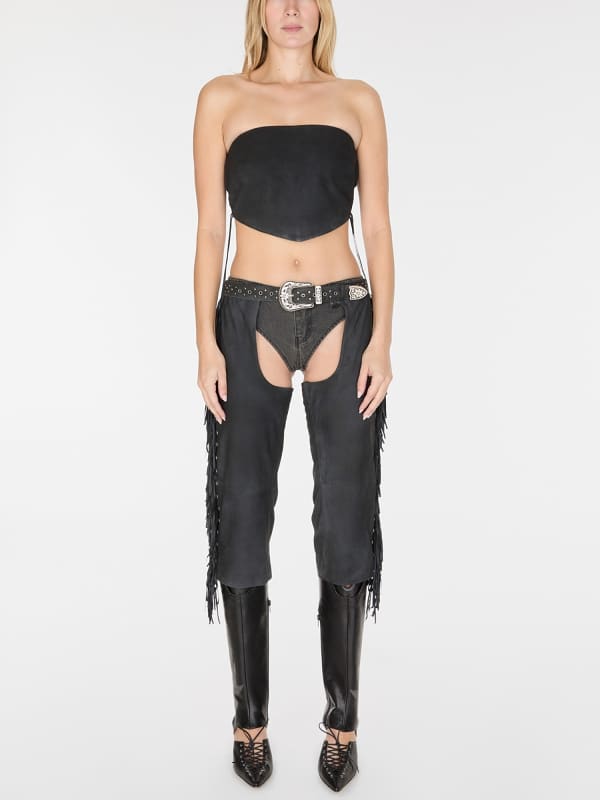  Guess Caprihose Aus Veloursleder Mit Chaps 
