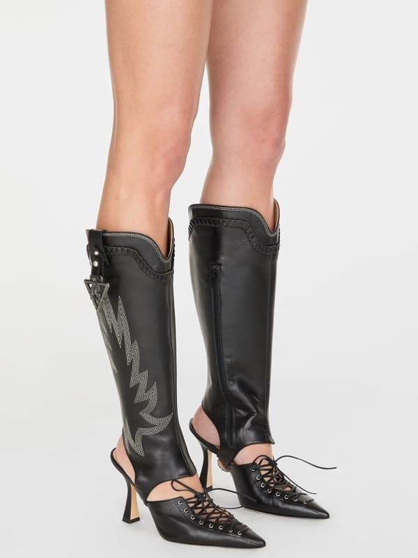 Stöckelschuh Mit Überlagerung Aus Leder