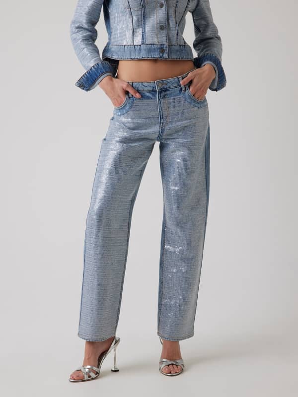 Boyfriend-Jeans Mit Pailletten